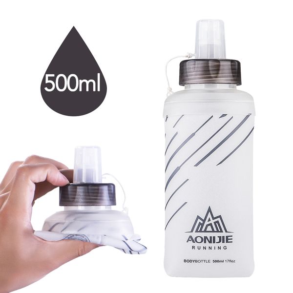 

450ml / 500ml outdoor water drinking bottle soft folding flask bpa for running hiking marathon soft water bottle