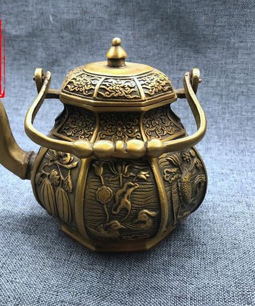 

antique specials меди чистой меди латуни восемь сокровище горшок чайника орнамент украшения ремесла подарка антикварные предметы коллекциони