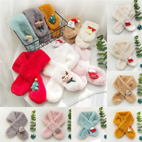 

hairy solid color cartoon christmas series scarves children's bib winter warm scarf imitation rabbit hair wraps foulard femme, Red;brown