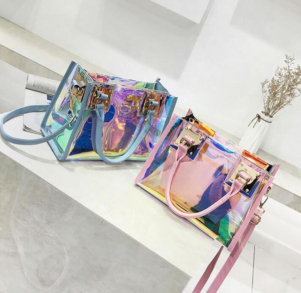 

designer transparent hologram handbags ladies new fashion laser crossbody handbag pvc female big tote girl clear purses laser bag/8