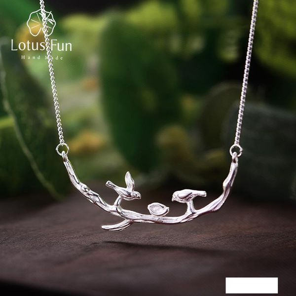 

lotus fun real 925 sterling silver handmade fine jewelry bird on branches necklace with pendant acessorios for women collier, Blue;purple