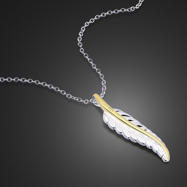 

new fashion 100% 925 sterling silver choker feather pendant necklace gift for women boho gold /silverjewelry