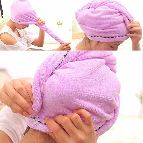 

girl's hair drying hat quick-dry hair towel cap hat bath microfiber solid towel cap super absorption turban dry cap9m35