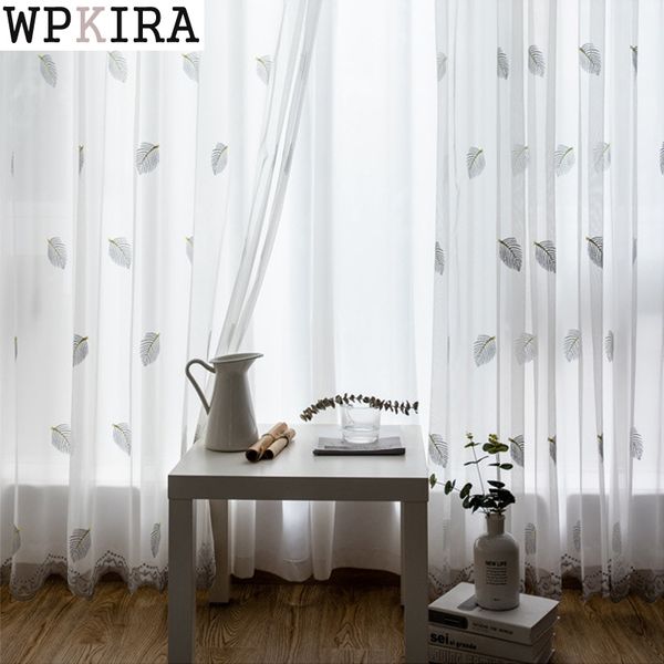 

grey leaves sheer curtain for living room white tulle fabric window treatment bay lace drape custom made m093&30
