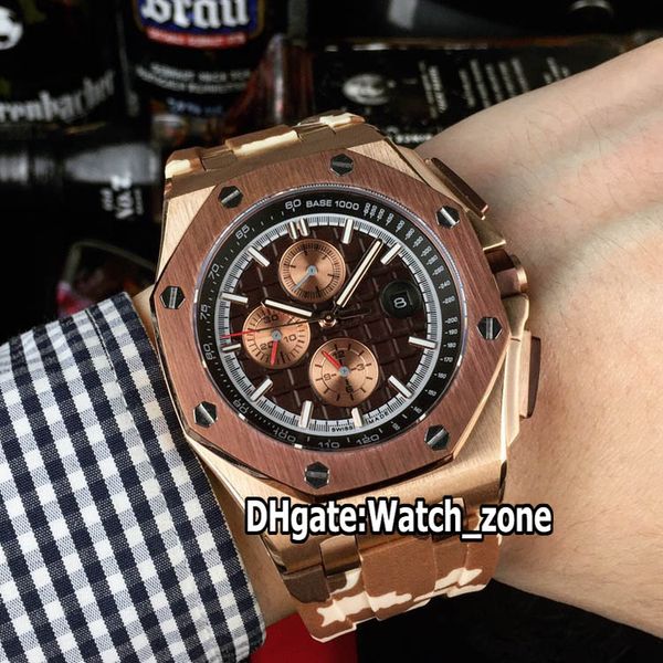 

luxury new royal 26401ro.oo.a087ca.01 cal.3126 автоматическая мужские часы коричневый циферблат камуфляж ремешок розового золота спортивные, Slivery;brown