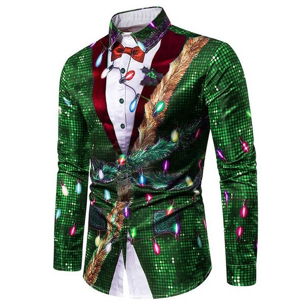 

feitong snowflakes printed christmas shirt men fake two pieces long sleeves party casual outdoor casual male blouse camisa, White;black