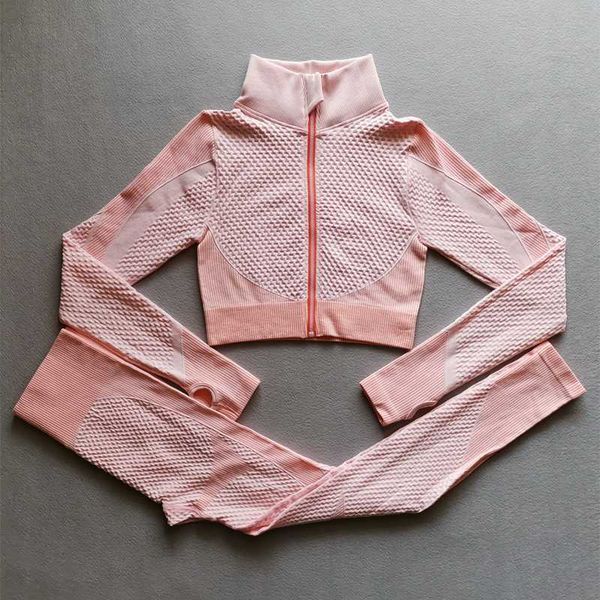 

2 шт бесшовные тренировки одежда для женщин полный zipper с длинным рукавом йога set crop top sport suit gym fitness workout спортивная, White;red