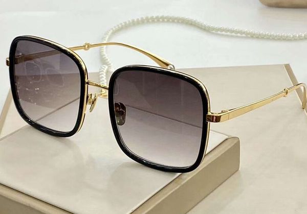 

women square sunglasses pearls chain gold black grey shaded 2195 sun occhiali da sole sunglasses new with box, White;black