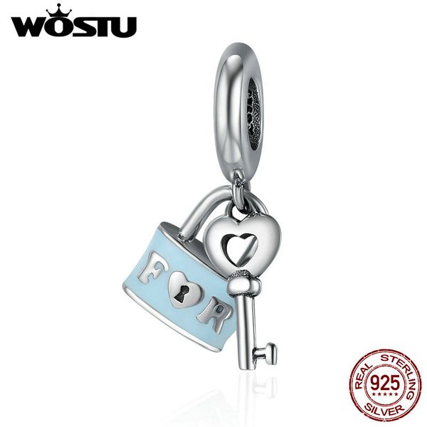 

wostu valentine day gift 925 sterling silver promise of love lock & love key pendant charm fit beads diy bracelet jewelry cqc476