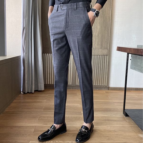 

pants wedding bridegroom trousers men business casual trend designer korean style slim male trousers classic plaid high quality, Black