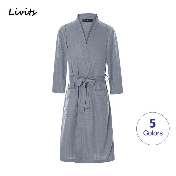 

men's pyjamas robe long kimono bathrobe nightwear sleepwear home wear waffle long sleeve casual for male, Black;brown