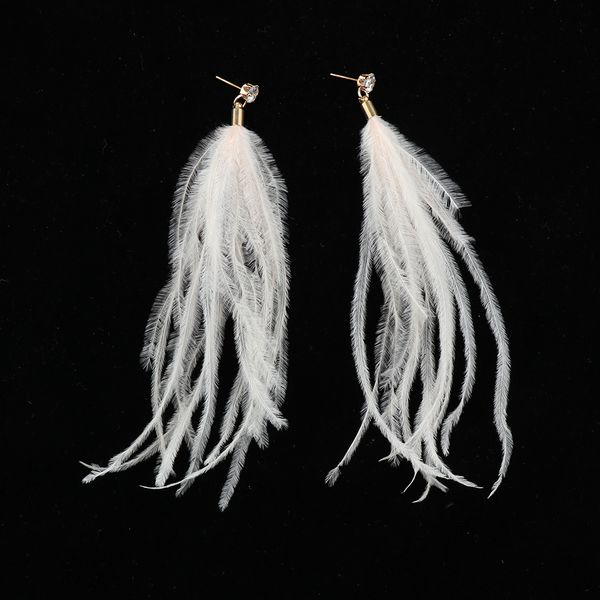 

feather tassels earrings long tassel bohemian ear drop for party prom, Golden