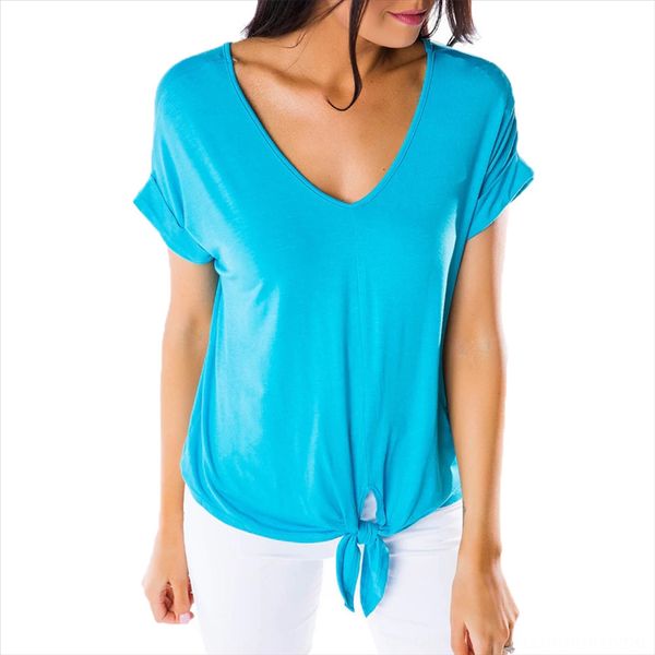 

v-neck knot simple female 600023 v-neck knot simple t-shirt female t-shirt 600023, White