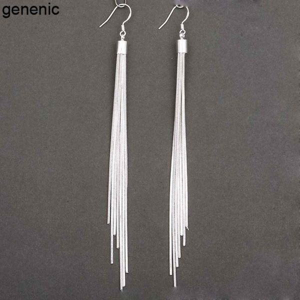 

1pair elegant jewelry fashion women noble tassels silver plated long white hook dangle earrings women silver plated