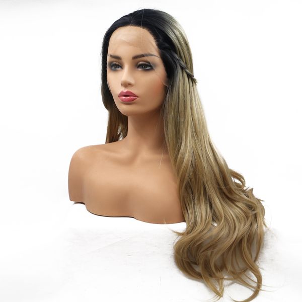 

2020 long wave hair fashion for women colorful synthetic hair 24 inch natural 100% heat synthic fiber wig, Black