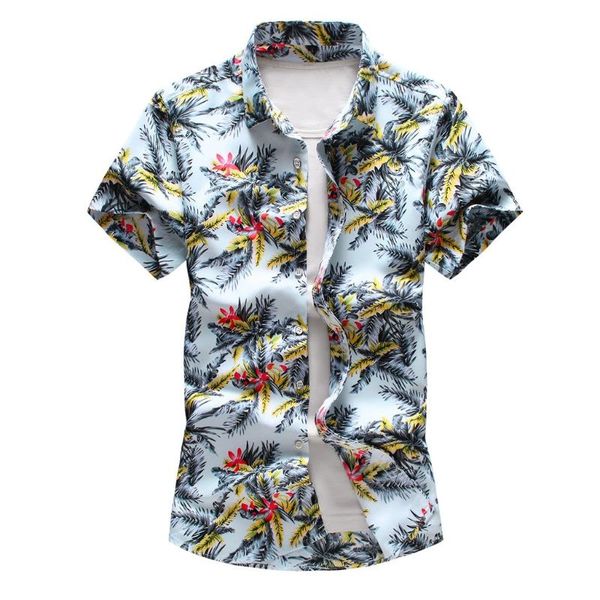 

men summer shirt turndown summer plus size clothing collar buttons casual print hawaiian short sleeve shirt #13, White;black