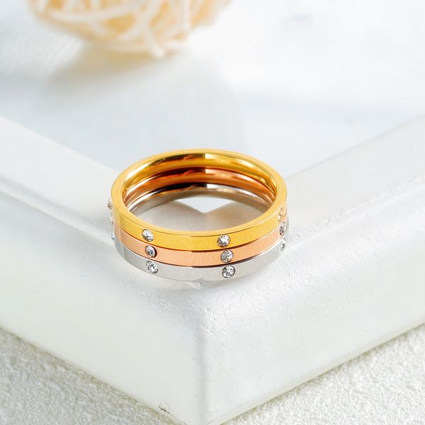 

fashion titanium steel tri-color rings for women elegant inlaid zircon three-in-one ring women party jewelry gifts anel feminino, Silver