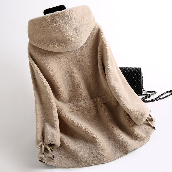 

2019 new winter sheep velvet coat whom long hooded fur coat of cultivate one's morality, Black