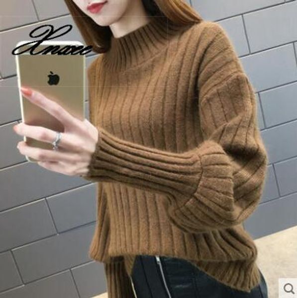 

autumn 2019 knitting women sweaters large size knitting sweaters for women turtleneck elasticity pullover harajuku sweater, White;black