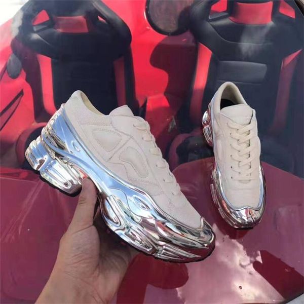 

2019 women sneaekers raf simons oversized sneaker, ozweego shoes in silver metallic dip effect sole sport trainer multicolor size 35-40 n22, Black