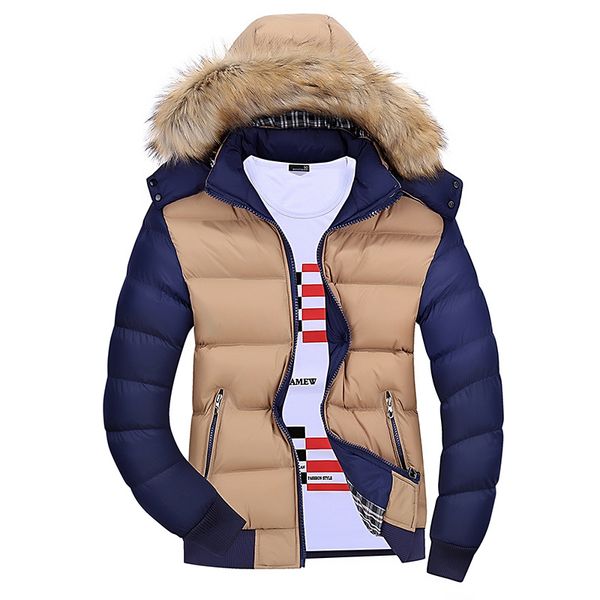 

casual fur hoodies mens winter parkas zipper pockets warm jackets and coats short fashion mens clothing large sizes, Tan;black
