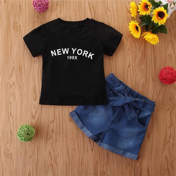 

2pcs toddler kids baby girl clothes sets color summer letter t-shirt + shorts outfit 1-5y kids summer clothes, White