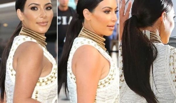 Kim kardashian baixo e elegante rabo de cavalo extensão do cabelo 100% cauda do cavalo humano em linha reta relaxado rabo de cavalo peruca natural cor 100g-160g