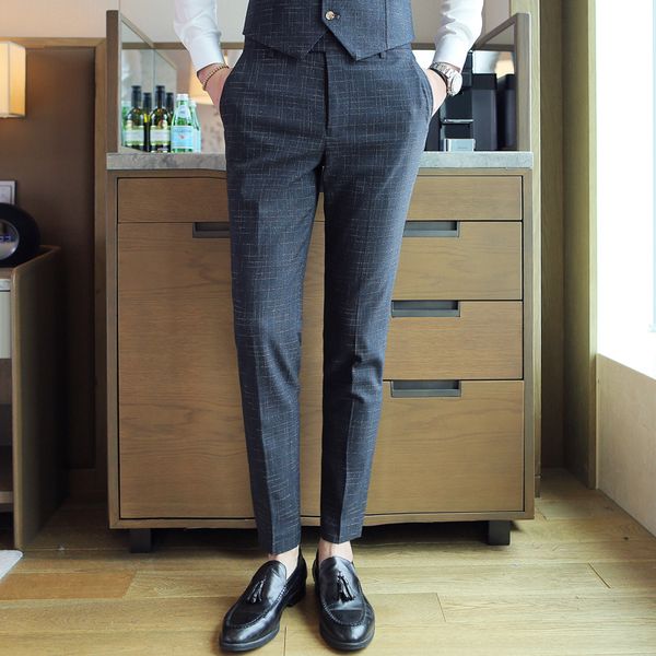 

2019 new fashion boutique dark checked mens formal business suit pants groom wedding dress social suit pants male trousers, White;black