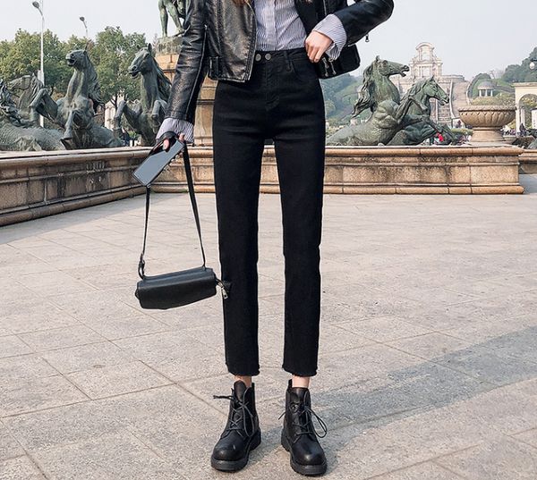 

черные джинсы женщина tall талии straight сыпучие мода, Blue