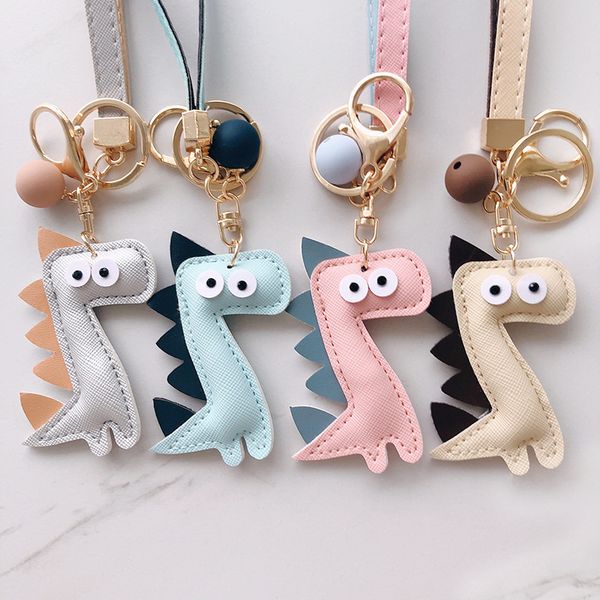 

cut little dinosaur key chain colorful soft pu leather lovely keychains for women key chain car ring bag pendant jewelry, Silver