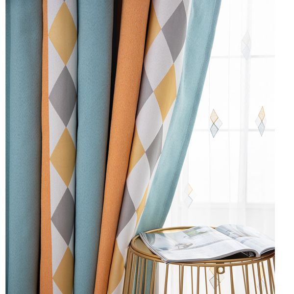 

jacquard geometric chenille curtain for living room nordic style stitching yellow blue blackout bay window drapes zh047c