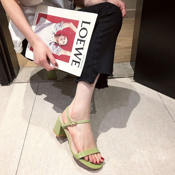 

women's summer ankle boots 2020 new small fresh thick heels women's sandals grass green fairy word gentle shoes femmes sandales, Black