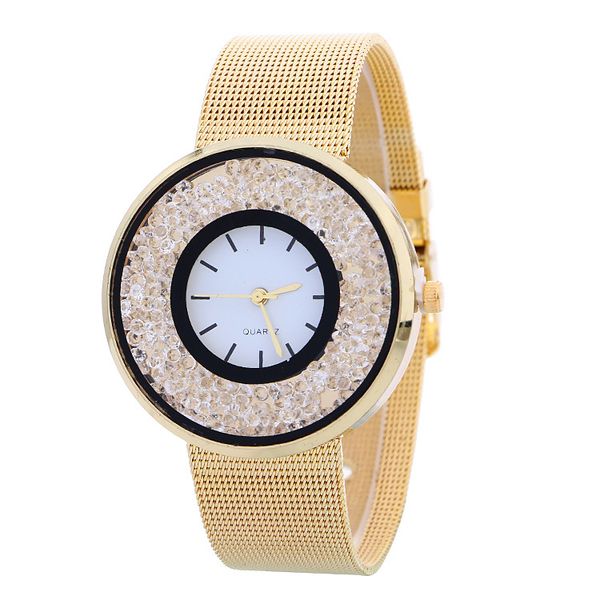 

new stainless steel women wrist watch mother of pearl dial watch gold geneva luxury quartz 100pcs/lot for christmas, Slivery;brown