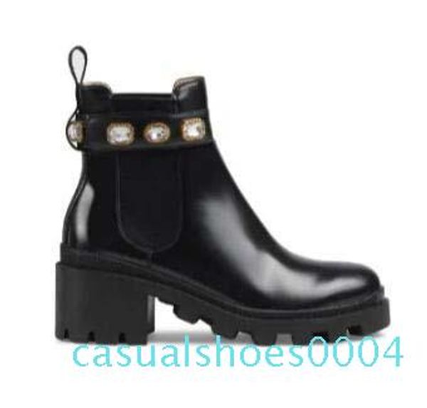 

2020 new high platform fur designer boots martin for women real leather fashion designer women's chunky combat booties female az24, Black
