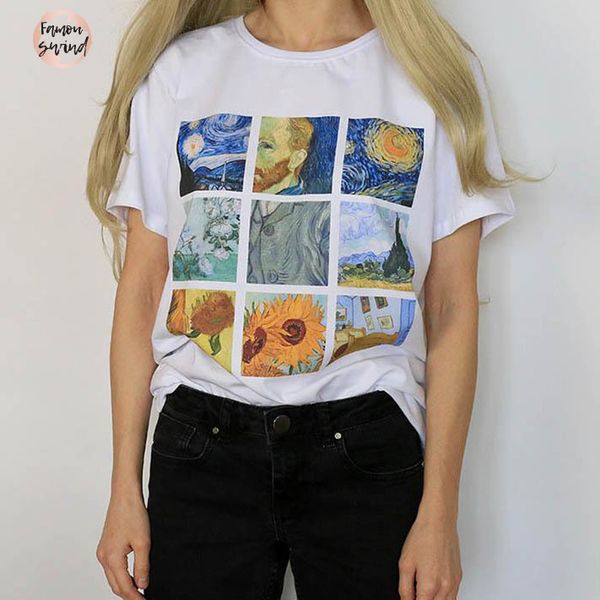 

рубашки женщин плюс размер тис топы с коротким рукавом модальные повседневная мода женщины t ван гог живопись футболках подарок, White