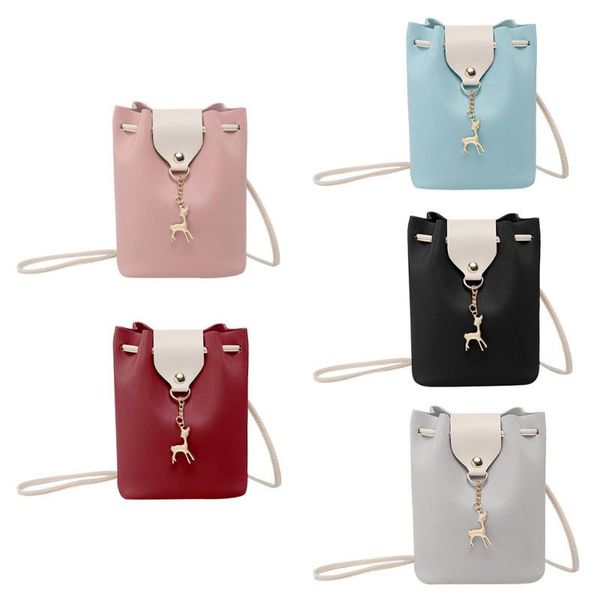 

women deer pendant shoulder bags pu leather messenger bag female small bucket bag brand design new women phone money bags 2019