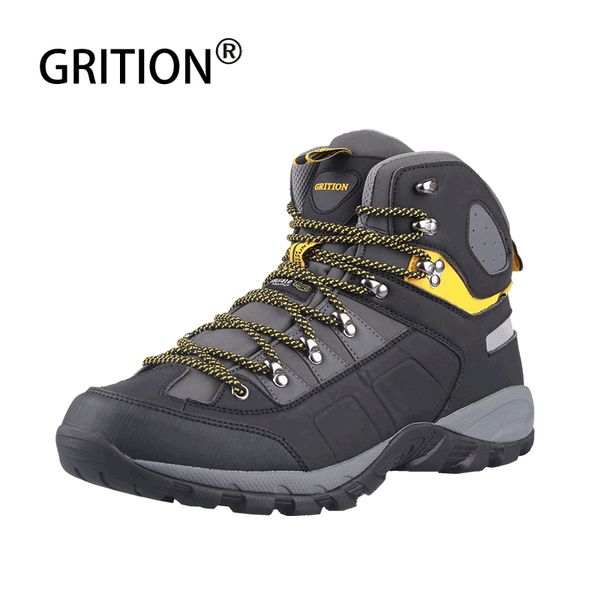 

grition men boots hiking male waterproof trekking casual footwear male ankle work safely formal big size rain motorcycle boots, Black