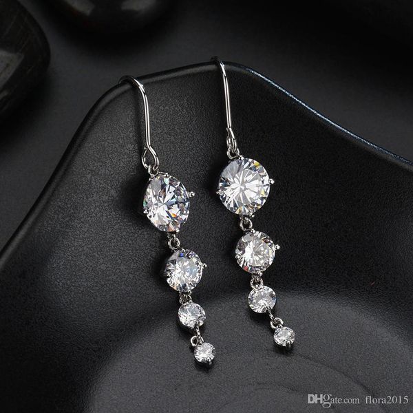 

boucles d oreilles роковые круглый кубический цирконий длинные свисающие уха ювелирные изделия подарок для рождественских подарков, Silver