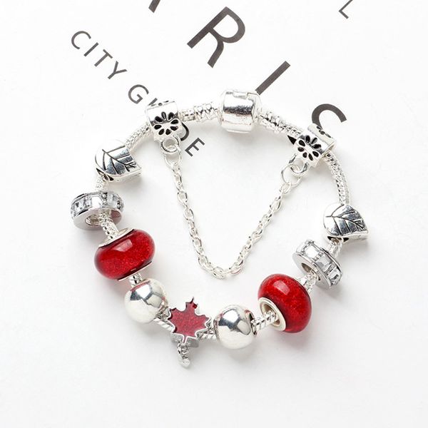 

2019 new employee gift peace red beaded bracelet diy original leaf alloy bead bracelet accessories, Black