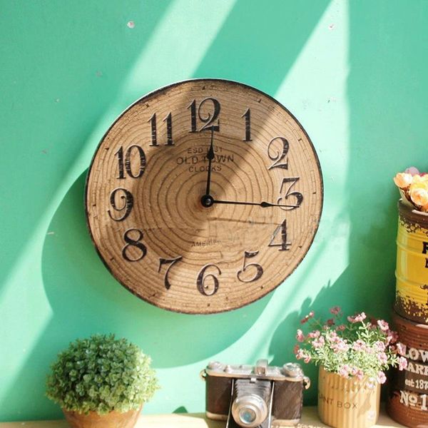 

vintage wall clock wood large round modern home thick watches silent quartz timer relogio parede klok nordic clocks l ee50