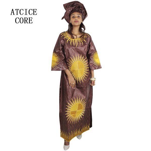 

100% cotton material african bazin embroidery design long dress one set two pcs, Red
