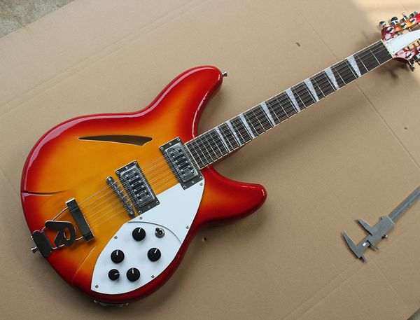 

Whole ale emi hollow cherry unbur t electric guitar with 12 tring r tailpiece 5 knob white pickguard 0419
