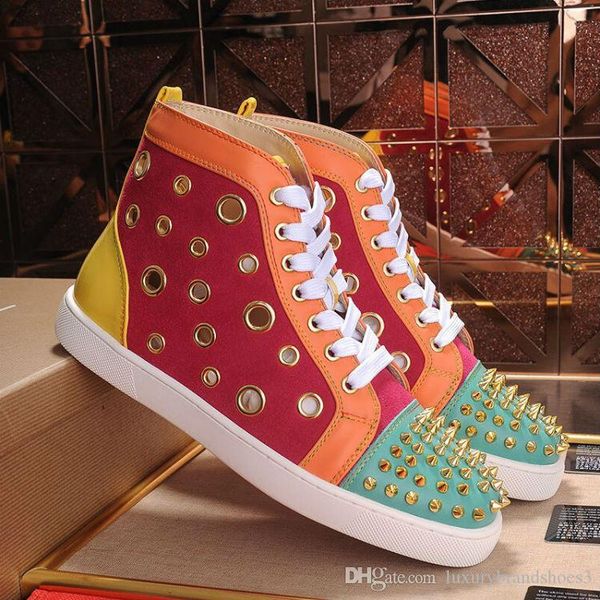 

designer brand red bottom casual shoes women men spikes sneakers party wedding casual walking wedding eu35-47 with box,card, Black