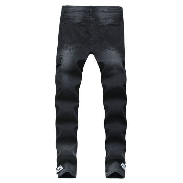

autumn men's jeans black hole printing men's denim beam men's acrylic denim pants ripped jeans 28-40, Blue