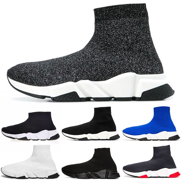 

new designer shoes speed sock sneakers stretch mesh high boots for mens womens black white red glitter runner flat trainers us5-12