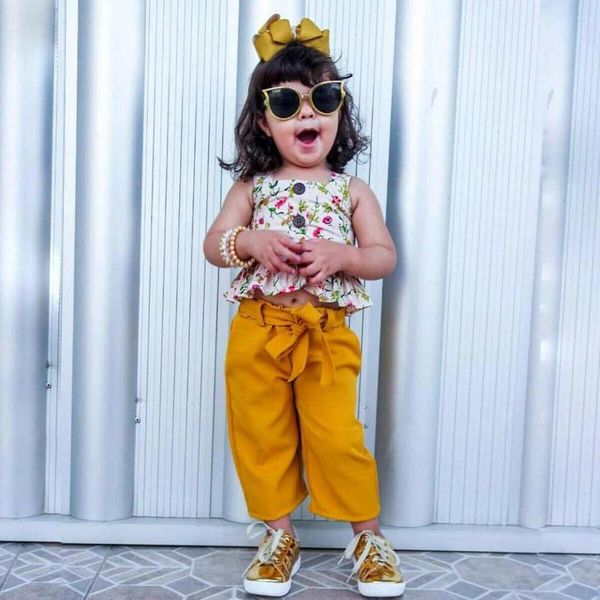 

2020 малыш девушки одежда детская одежда набор малышей baby girl одежда цветочные футболки топы повседневная лук брюки 2 шт. комплект ropa, White