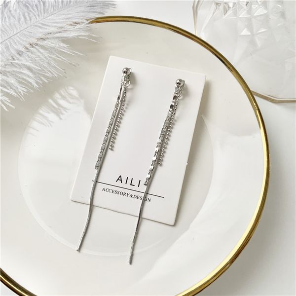 

silver needle is simple and generous personality long chain tassel earrings female joker geometric error after hanging earrings, Golden;silver