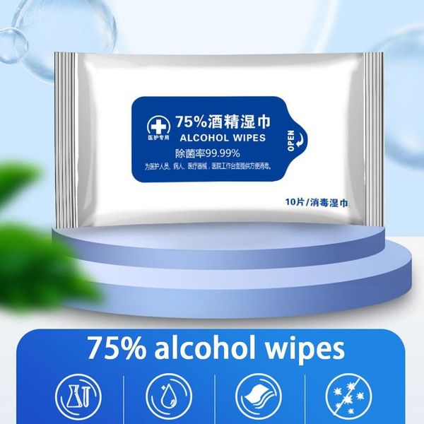 

10sheets/pack portable disinfection antiseptic alcohol pads 75% alcohol wet wipes disposable skin cleaning sterilization wipes