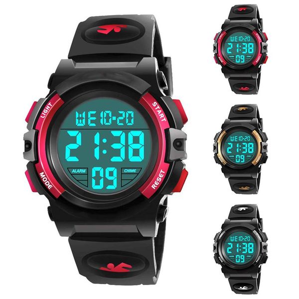 

2019 fashion simple waterproof casual kid boy student backlight week alarm clock digital sport watch children's watches gift, Slivery;brown