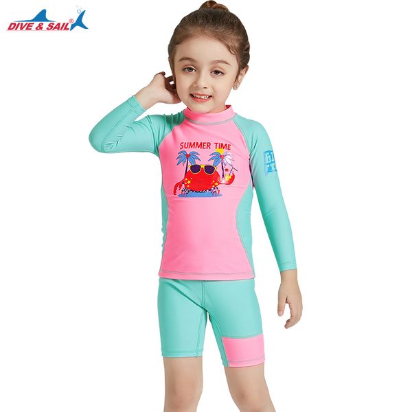 

divesail kids girls swimsuit 2pcs set uv 50+ children rashguard beachwear surf bathing swimming costume 3-10y